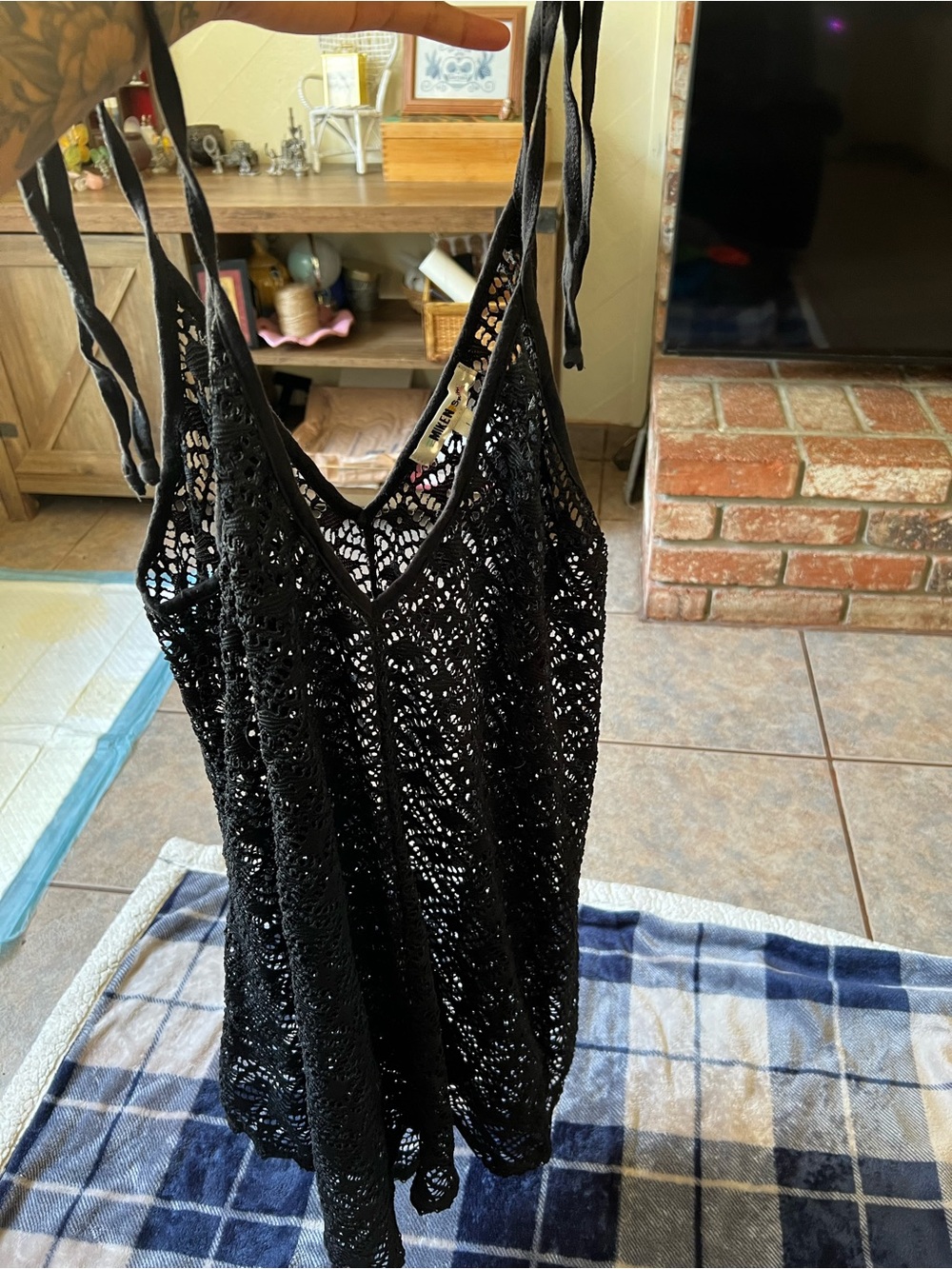 Miken Black Crochet Openwork Tank